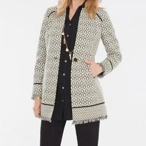 Chico’s Ivory Black Gold Fringe Blazer Jacket Pocket (Chico's Size 3 / XL)